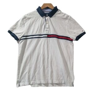 Tommy Hilfiger Polo‎ Shirt Large Custom Fit White Stripe Logo